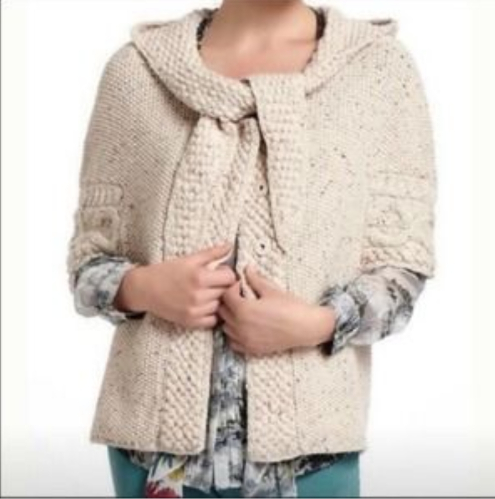Anthropologie Far Away From Close Hooded Cardigan Sweater Tie S/S Wrap Women Xs